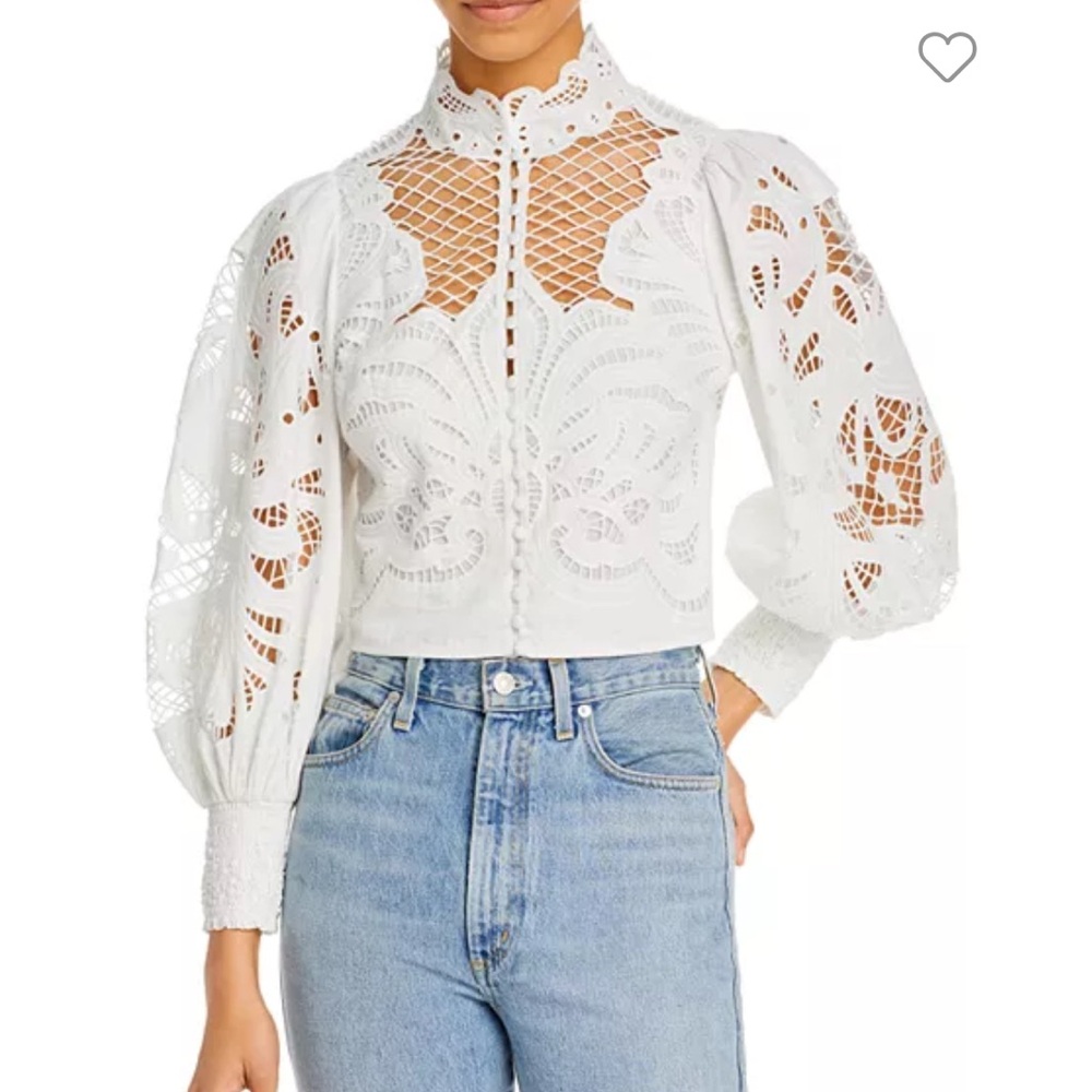 ALICE + OLIVIA CROP TOP YAZ WHITE GUIPURE LACE size small SP